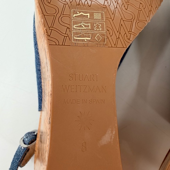 Stuart Weitzman Riviera Blue Denim Wedge Sandals 8 - Picture 8 of 8